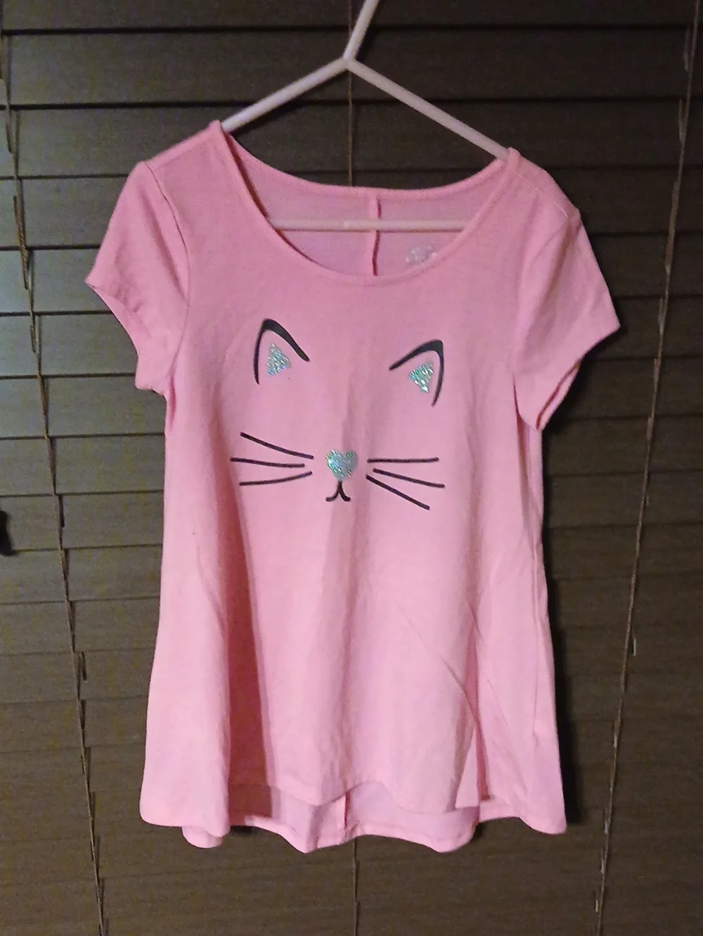 Justice Pink Cat Face Short Sleeve Tee